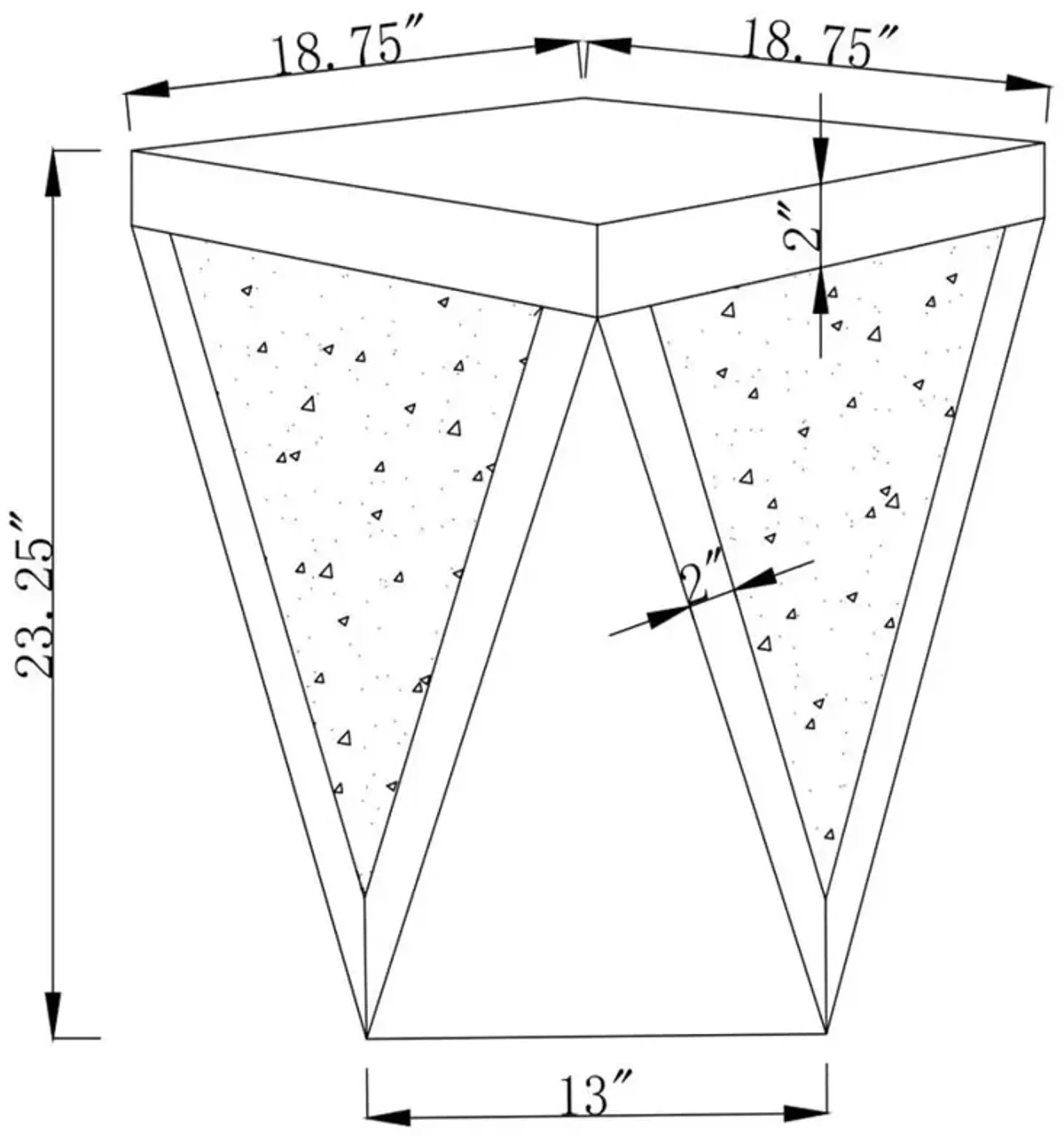Amore Square End Table with Triangle Detailing Silver and Clear Mirror