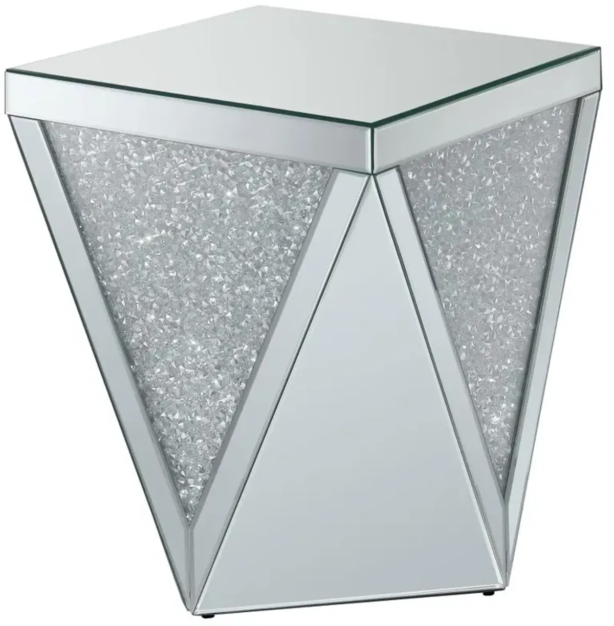 Amore Square End Table with Triangle Detailing Silver and Clear Mirror