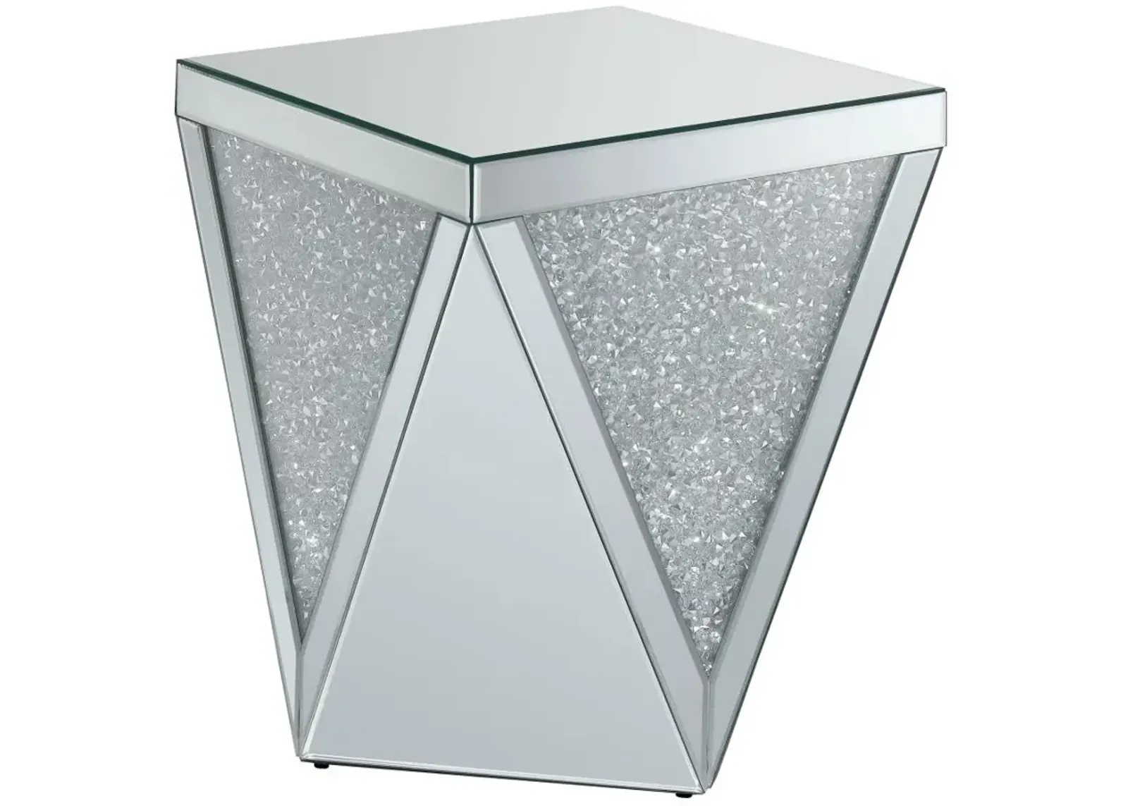 Amore Square End Table with Triangle Detailing Silver and Clear Mirror