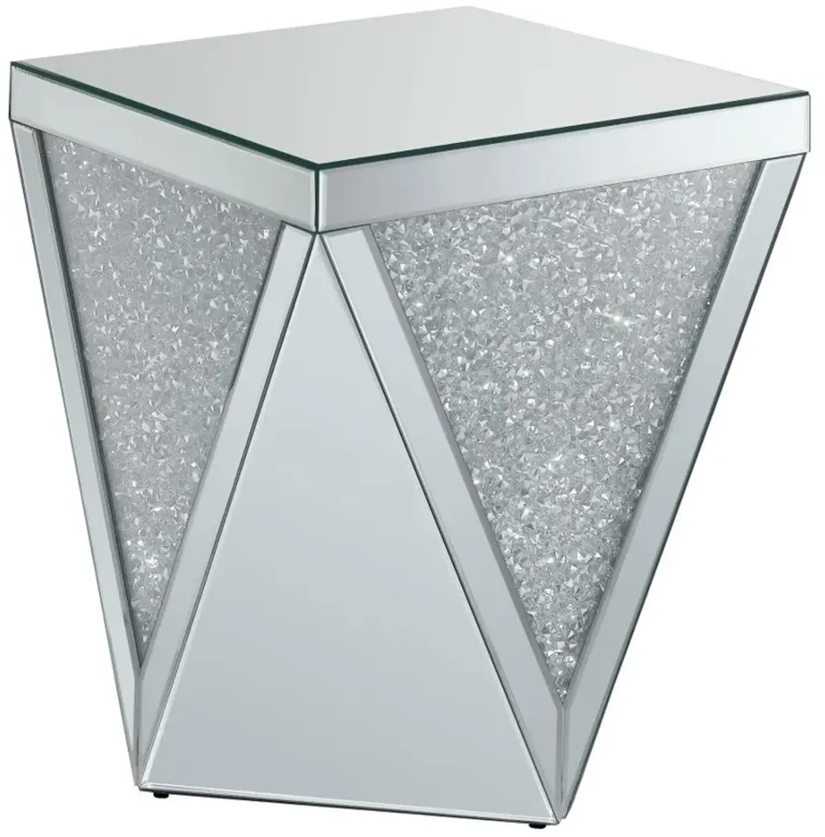 Amore Square End Table with Triangle Detailing Silver and Clear Mirror