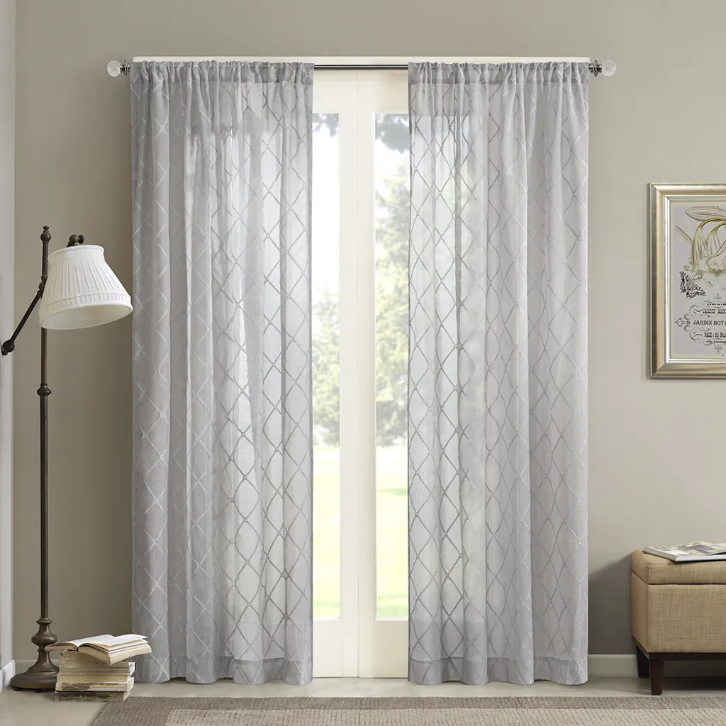 Madison Park Irina Grey Diamond Sheer Window Curtain Panel