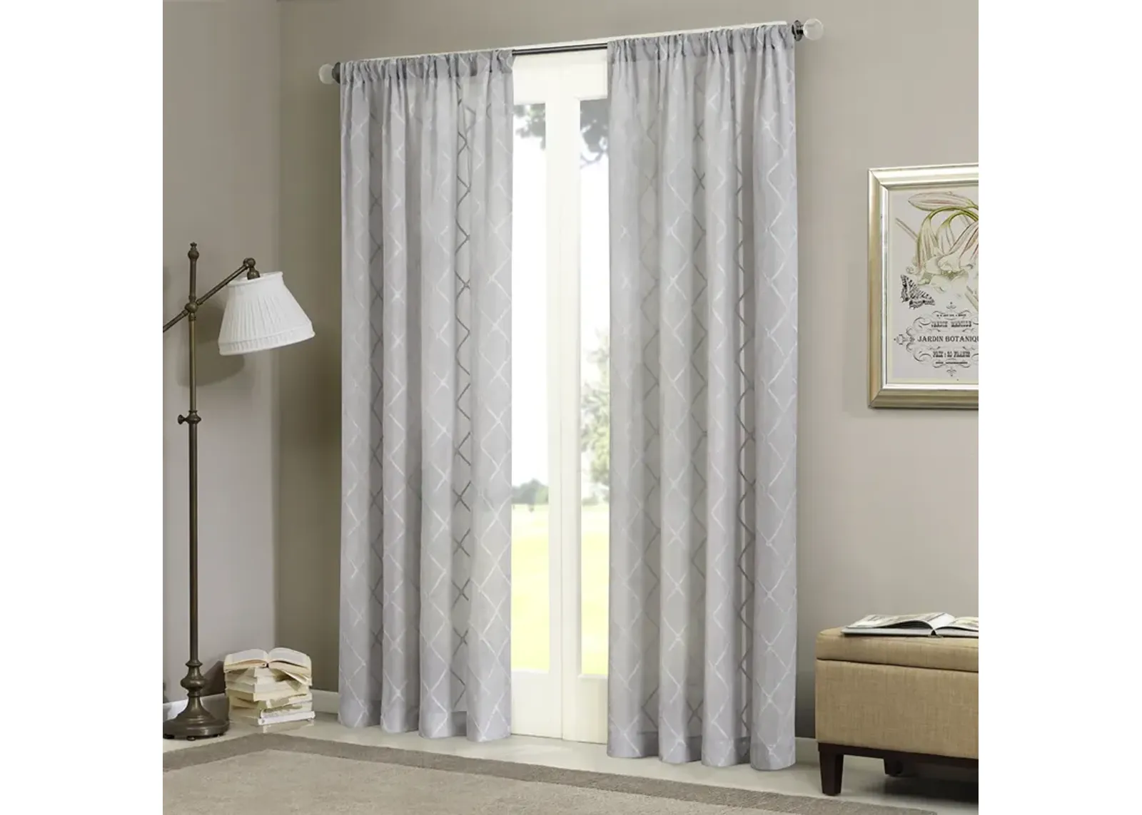 Madison Park Irina Grey Diamond Sheer Window Curtain Panel