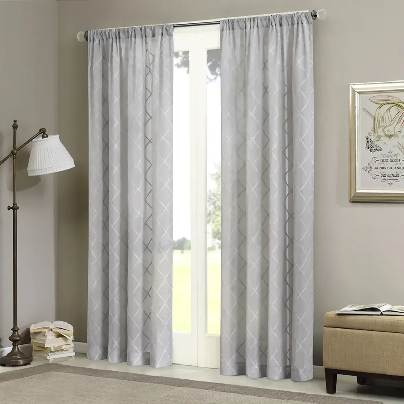 Madison Park Irina Grey Diamond Sheer Window Curtain Panel