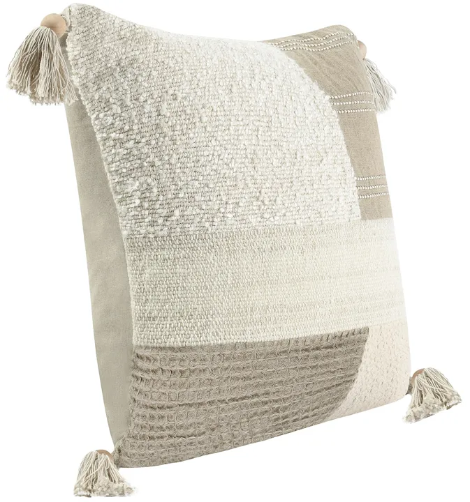 Yasa 22" Cotton Blend Throw Pillow, Ivory