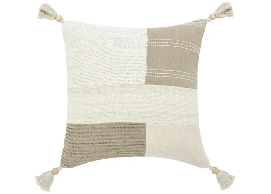 Yasa 22" Cotton Blend Throw Pillow, Ivory