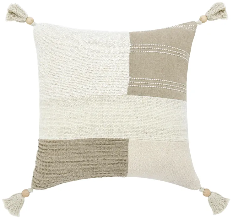 Yasa 22" Cotton Blend Throw Pillow, Ivory