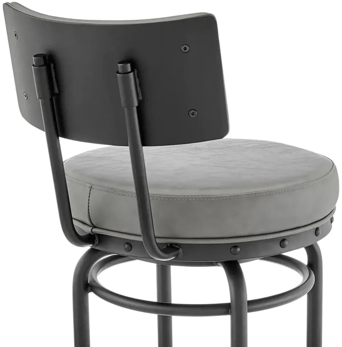 Rees Swivel Counter or Bar Stool in Black Finish with Gray Faux Leather