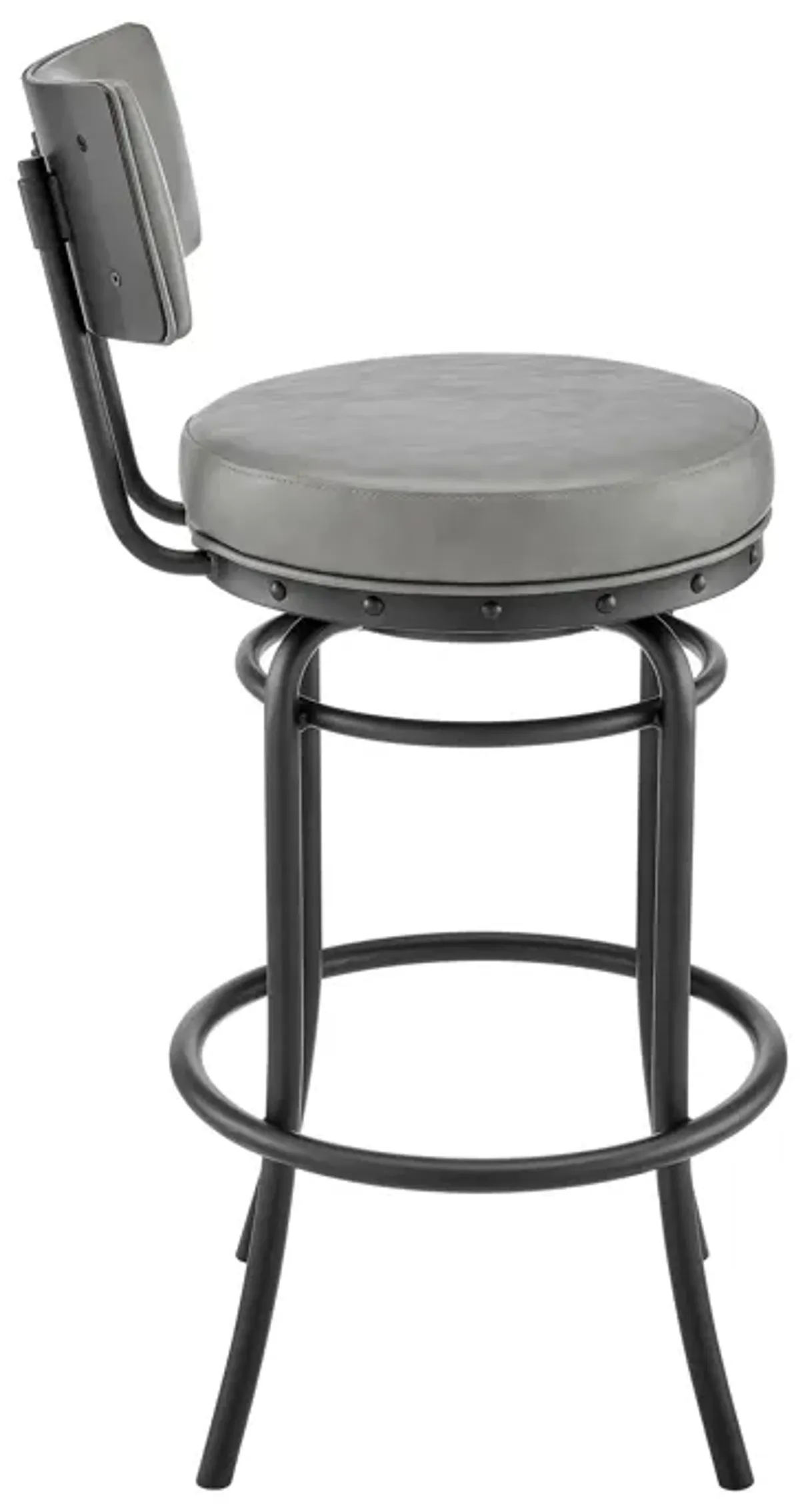 Rees Swivel Counter or Bar Stool in Black Finish with Gray Faux Leather