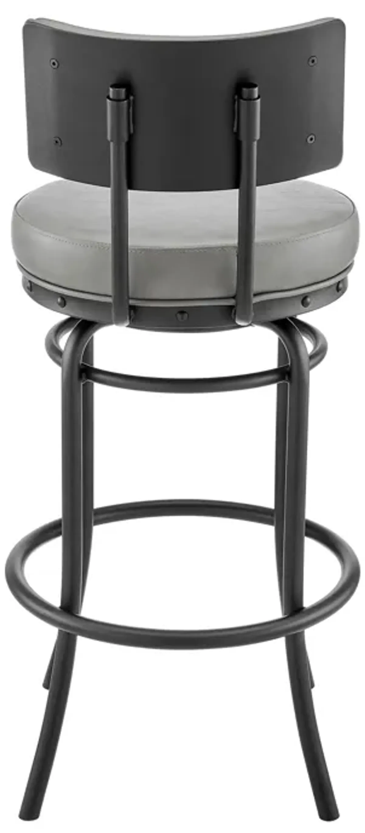 Rees Swivel Counter or Bar Stool in Black Finish with Gray Faux Leather