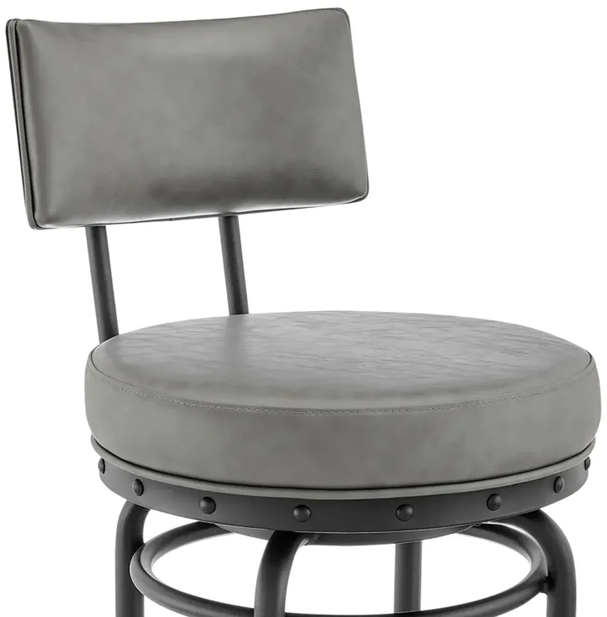 Rees Swivel Counter or Bar Stool in Black Finish with Gray Faux Leather