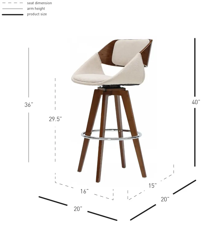 cyprus kd fabric bamboo bar stool, santorini sand/walnut