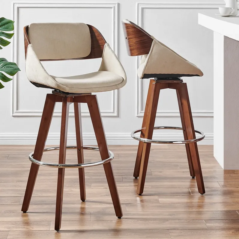 cyprus kd fabric bamboo bar stool, santorini sand/walnut