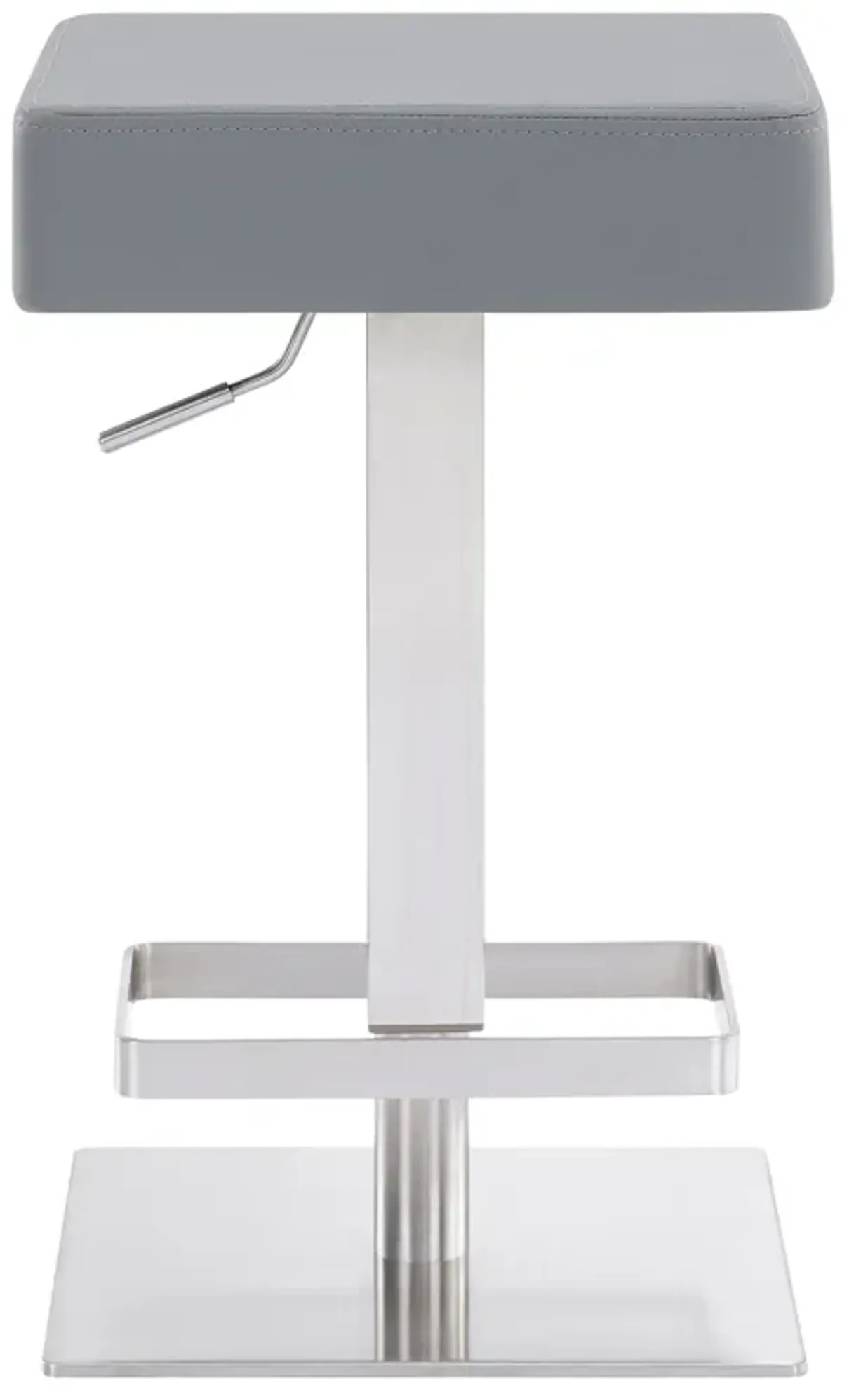 Kaylee Adjustable Height Swivel Grey Faux Leather and Brushed Stainless Steel Backless Bar Stool