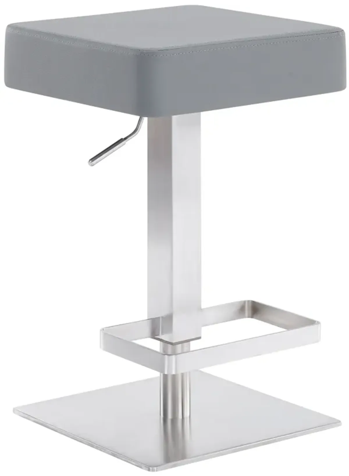 Kaylee Adjustable Height Swivel Grey Faux Leather and Brushed Stainless Steel Backless Bar Stool