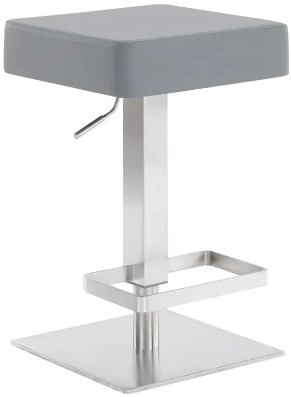 Kaylee Adjustable Height Swivel Grey Faux Leather and Brushed Stainless Steel Backless Bar Stool