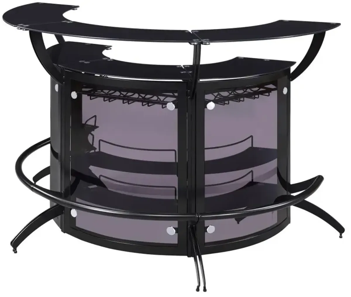 Dallas 2-shelf Curved Home Bar Smoke and Black Glass (Set of 3)