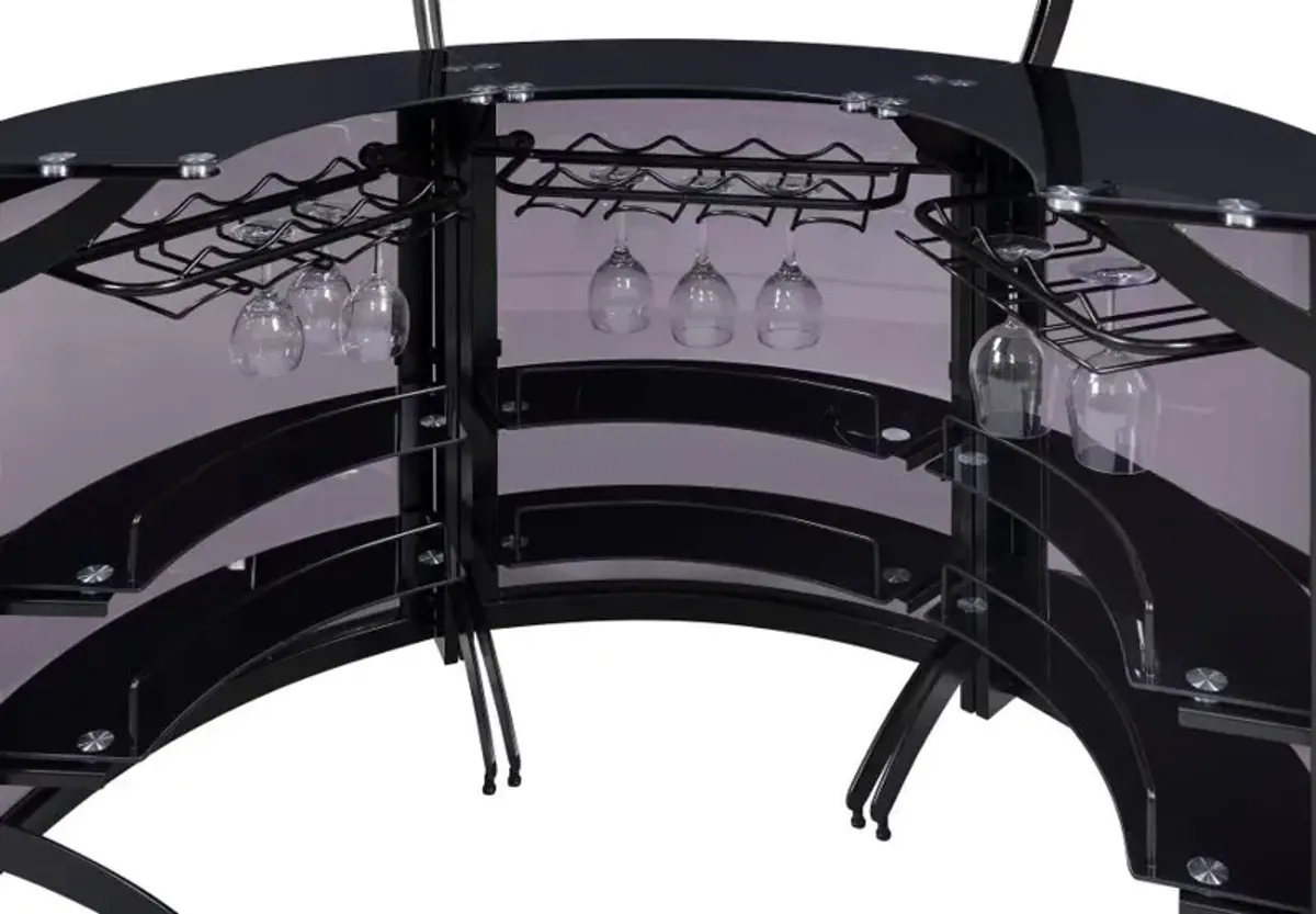 Dallas 2-shelf Curved Home Bar Smoke and Black Glass (Set of 3)