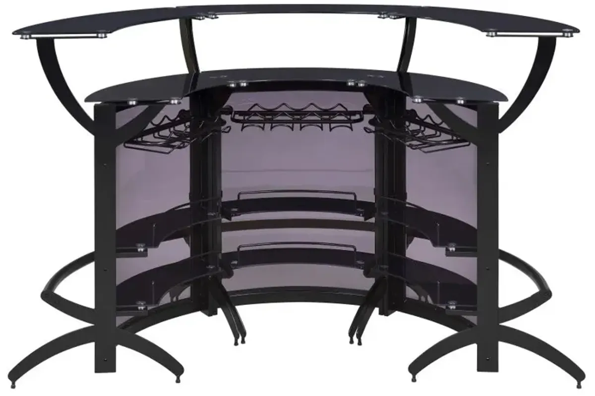 Dallas 2-shelf Curved Home Bar Smoke and Black Glass (Set of 3)