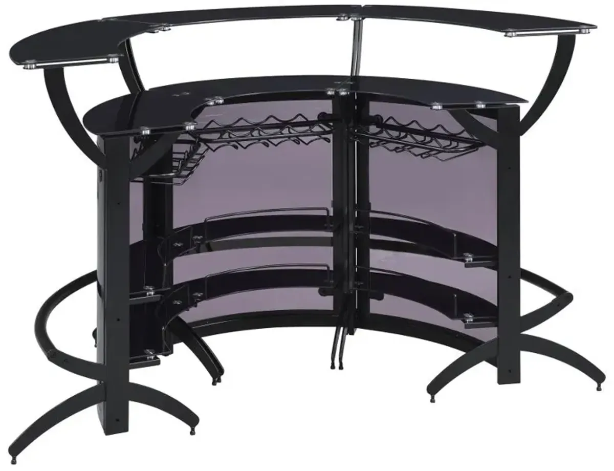 Dallas 2-shelf Curved Home Bar Smoke and Black Glass (Set of 3)