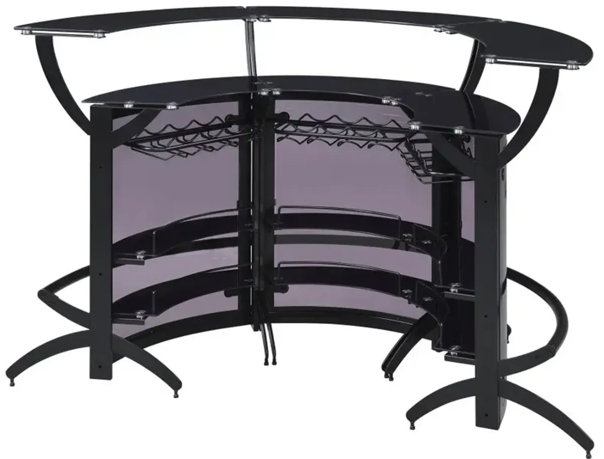 Dallas 2-shelf Curved Home Bar Smoke and Black Glass (Set of 3)