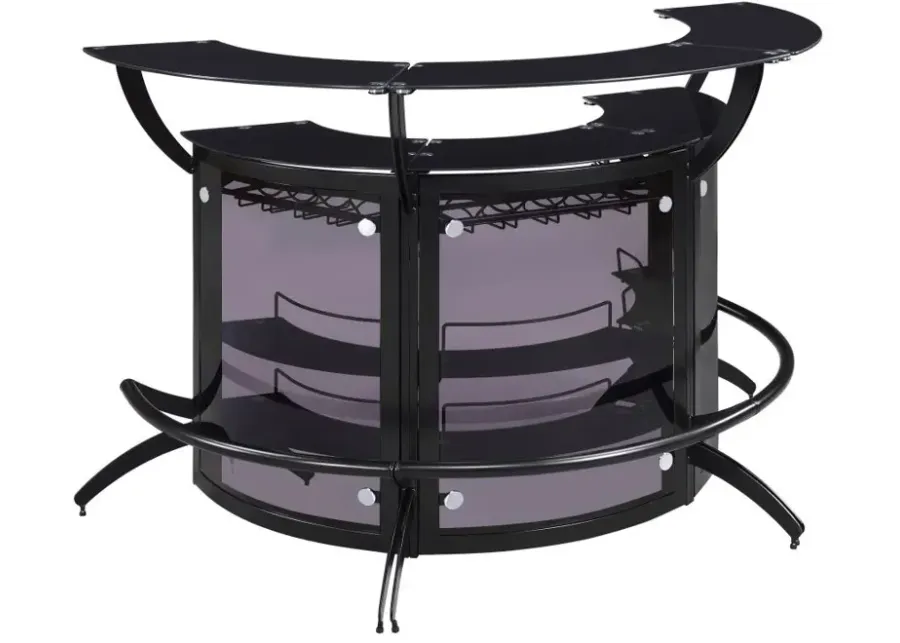 Dallas 2-shelf Curved Home Bar Smoke and Black Glass (Set of 3)