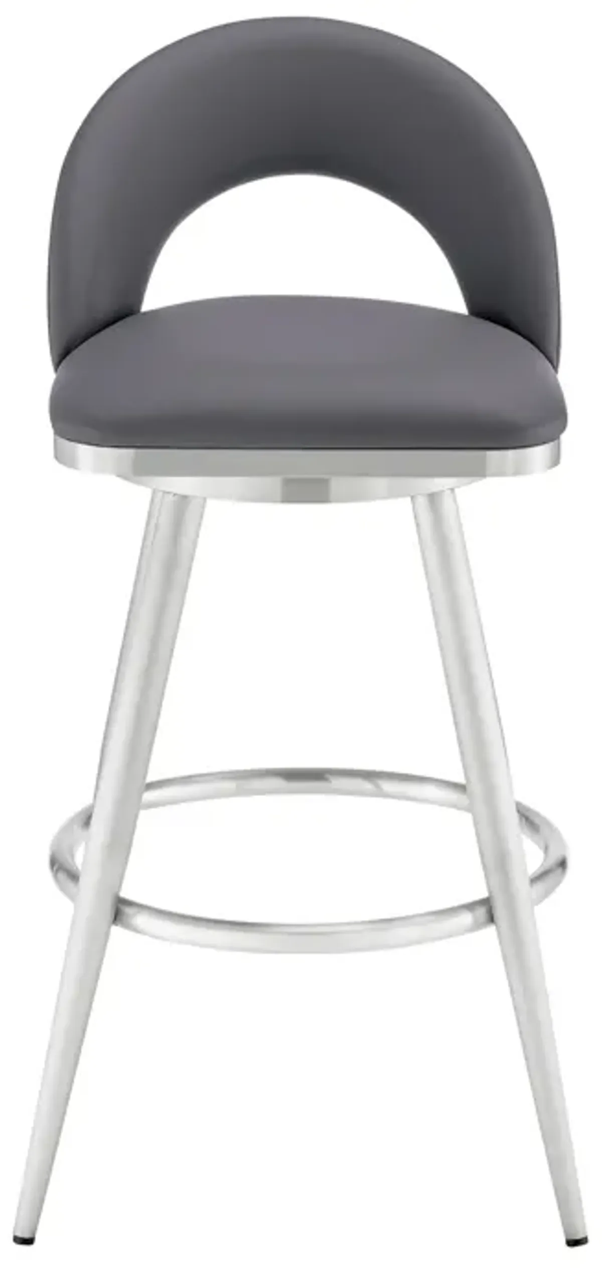 Charlotte 30" Swivel Bar Stool in Brushed Stainless Steel with Gray Faux Leather