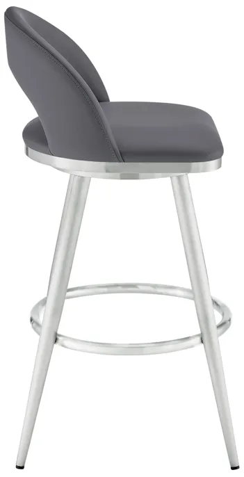 Charlotte 30" Swivel Bar Stool in Brushed Stainless Steel with Gray Faux Leather