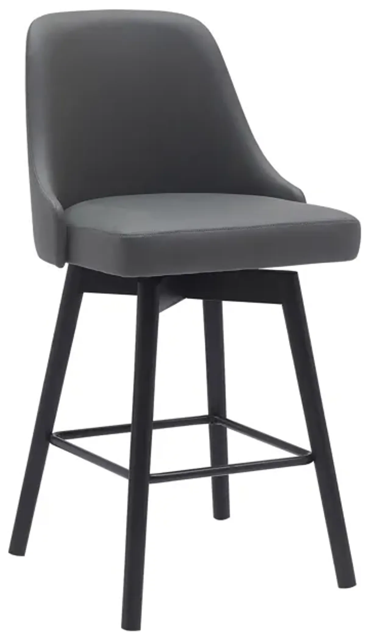 Sicily 26" Swivel Black Wood Counter Stool in Gray Faux Leather