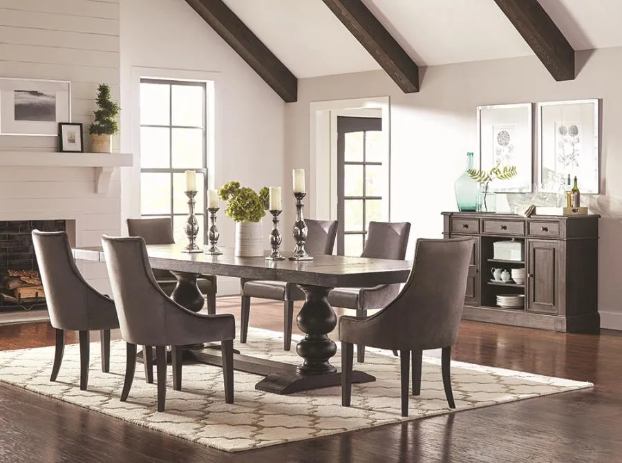 Phelps Rectangular Trestle Dining Set Antique Noir and Grey