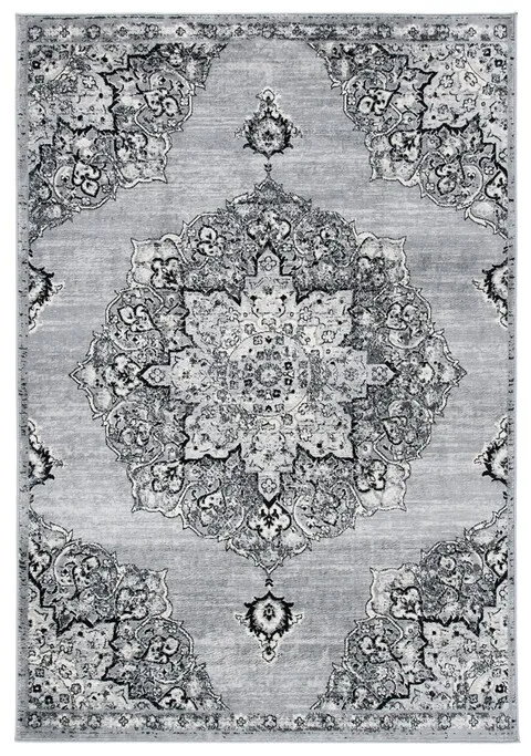 Brentwood 802 Silver / Black 5'-3" X 7'-6" Medium Rectangle Powerloomed Rug