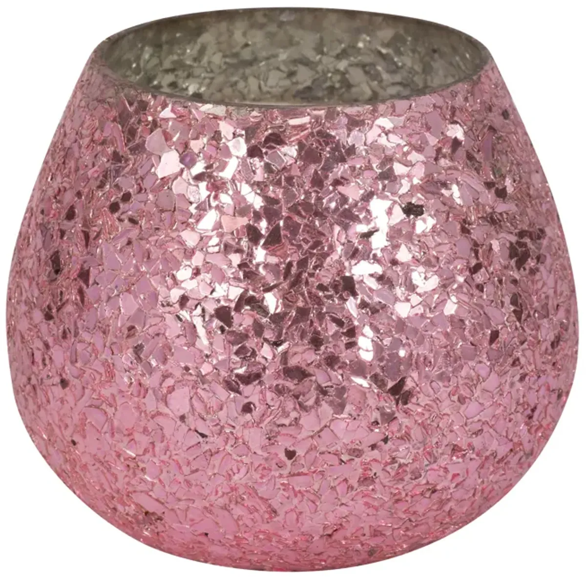 Glass, 5" 17 Oz Crackled Scented Candle, Pink