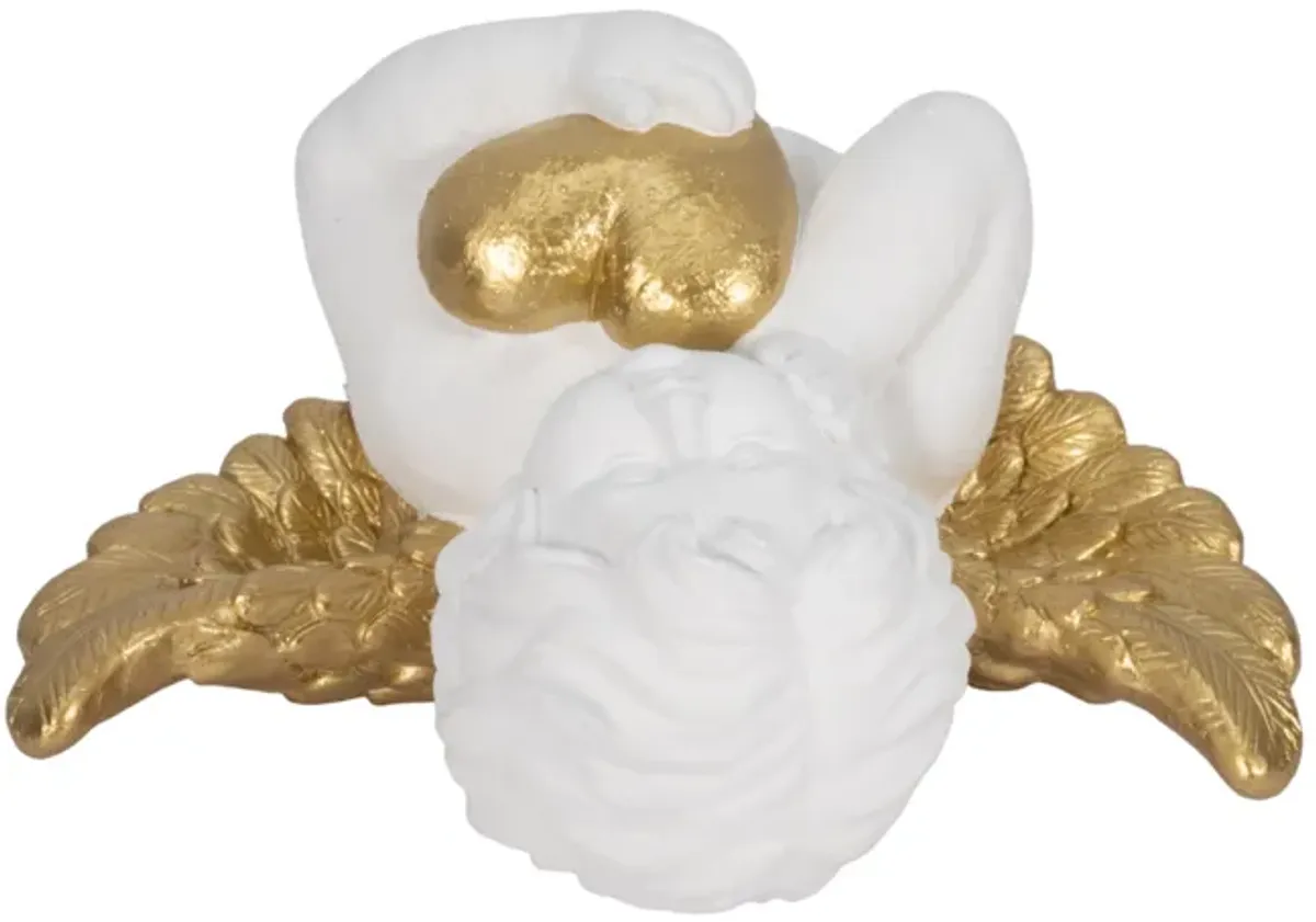 15" Garden Cherub With Heart, White/gold