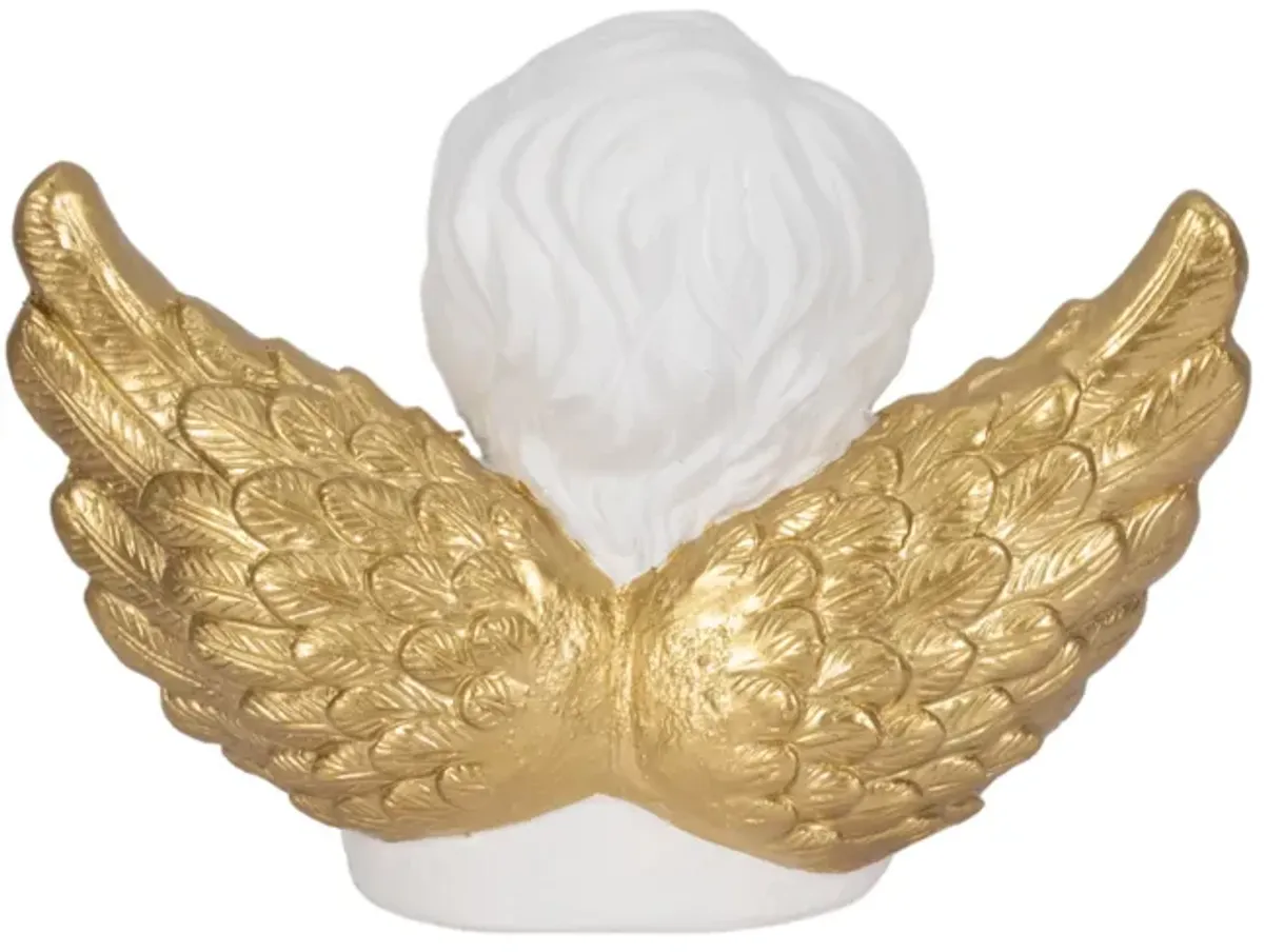 15" Garden Cherub With Heart, White/gold