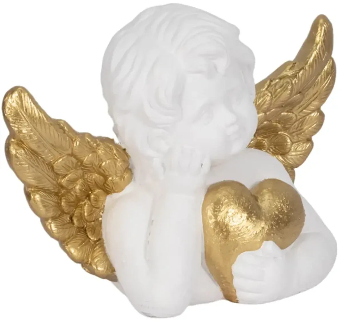 15" Garden Cherub With Heart, White/gold