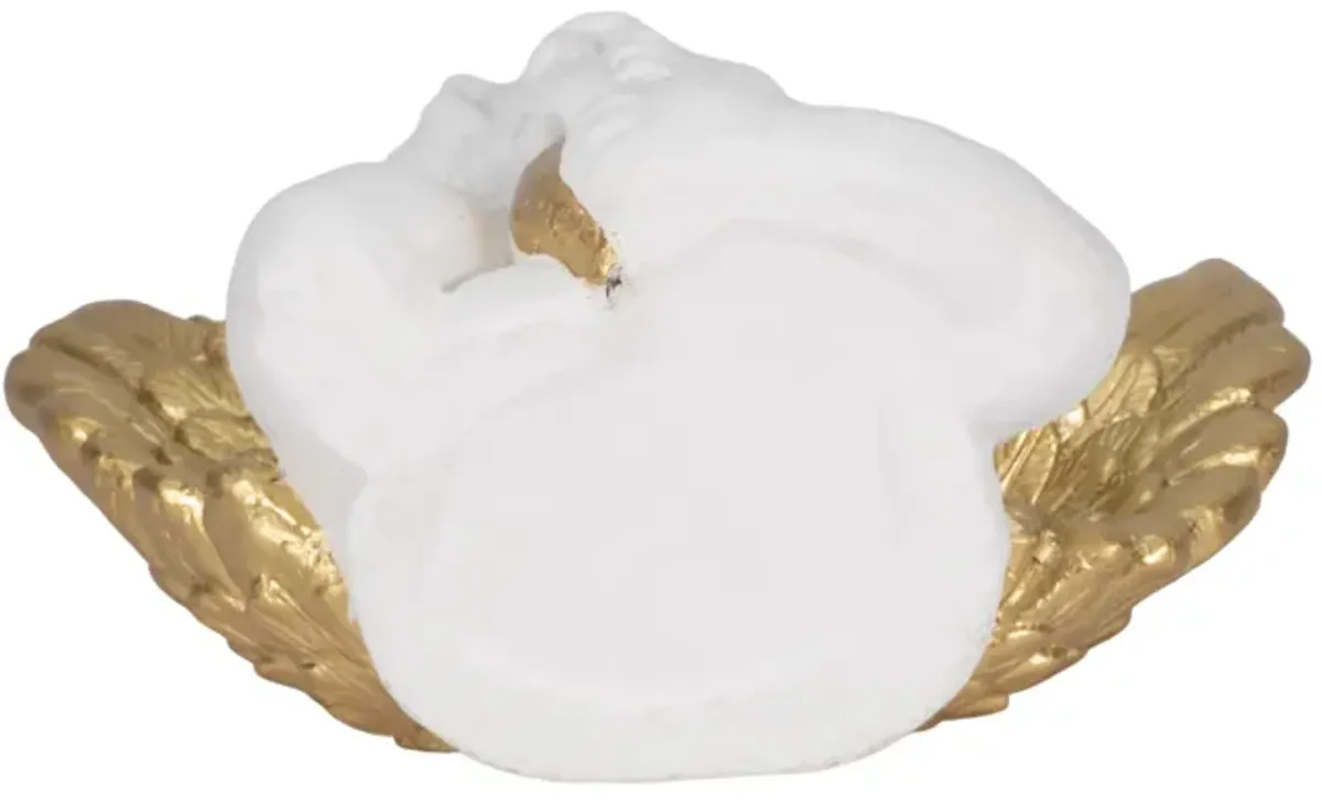 15" Garden Cherub With Heart, White/gold