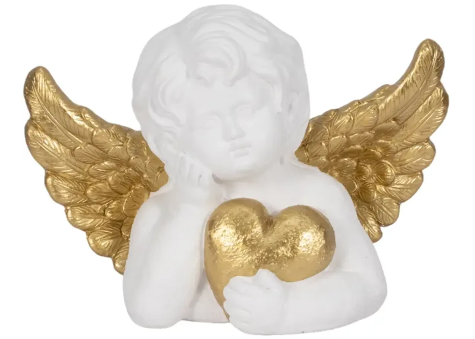 15" Garden Cherub With Heart, White/gold