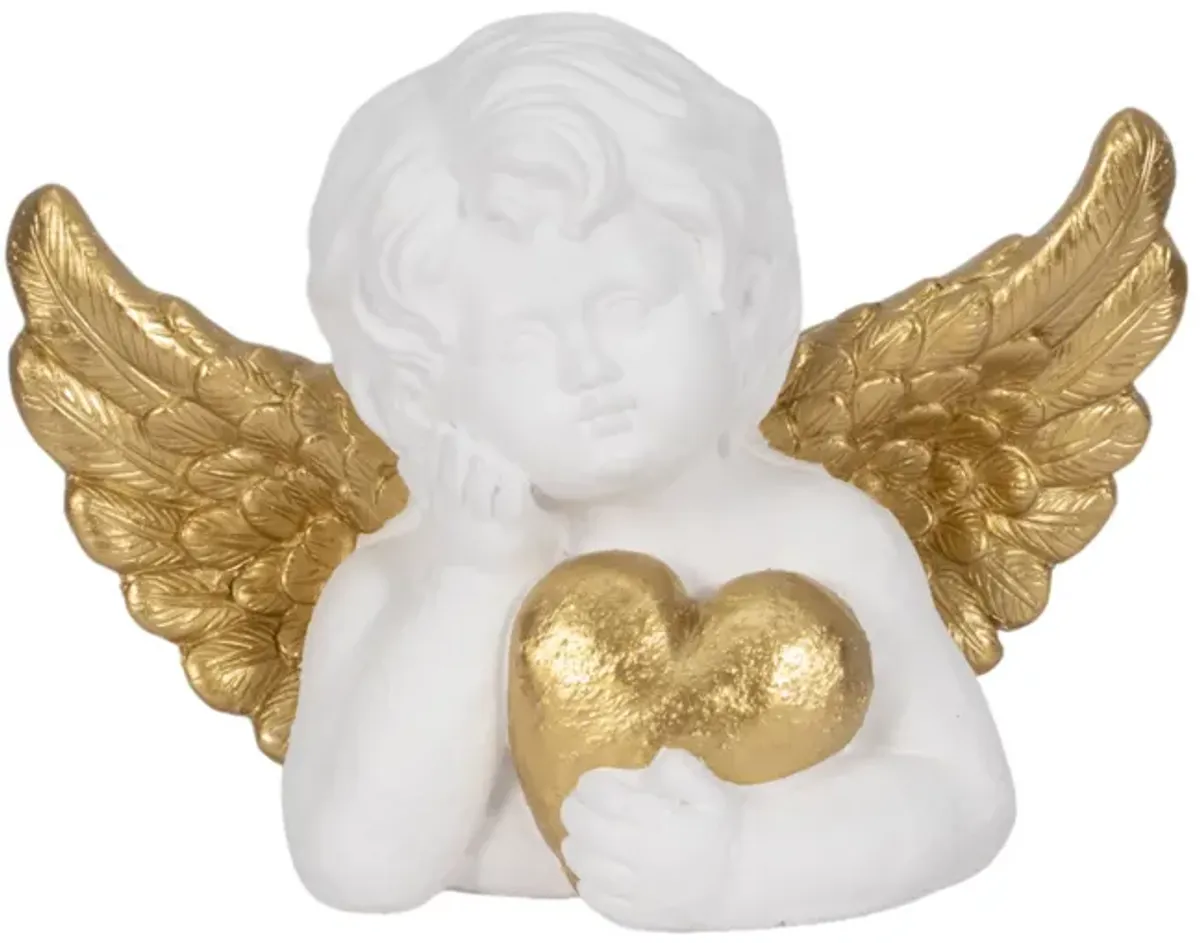 15" Garden Cherub With Heart, White/gold