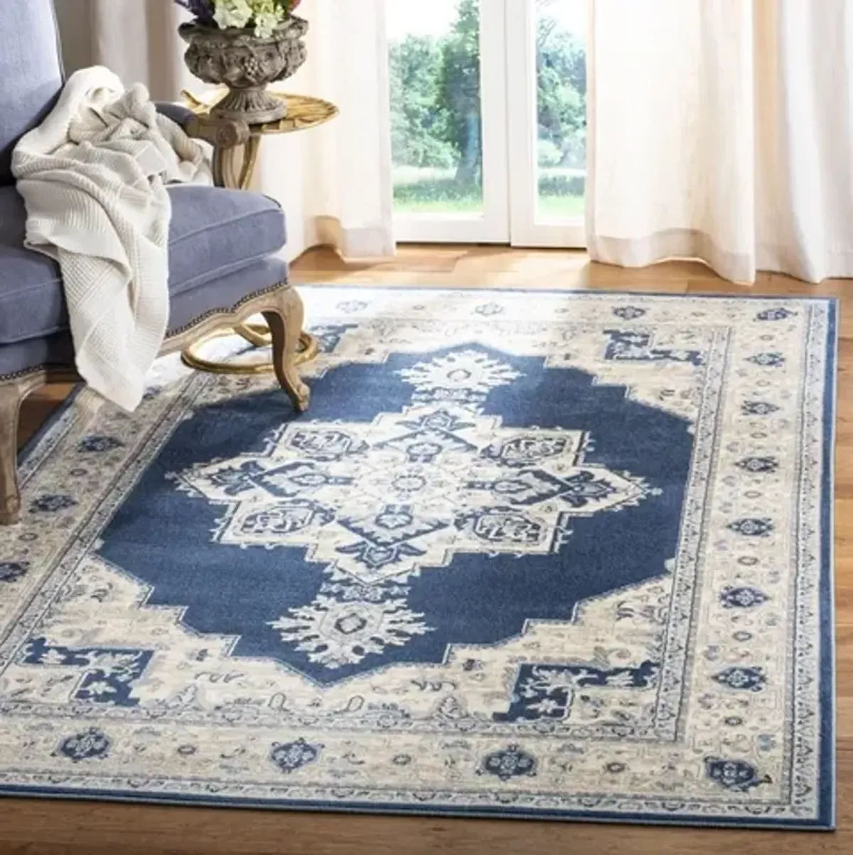 Brentwood 865 Navy / Creme 11' X 15' Oversized Rectangle Powerloomed Rug