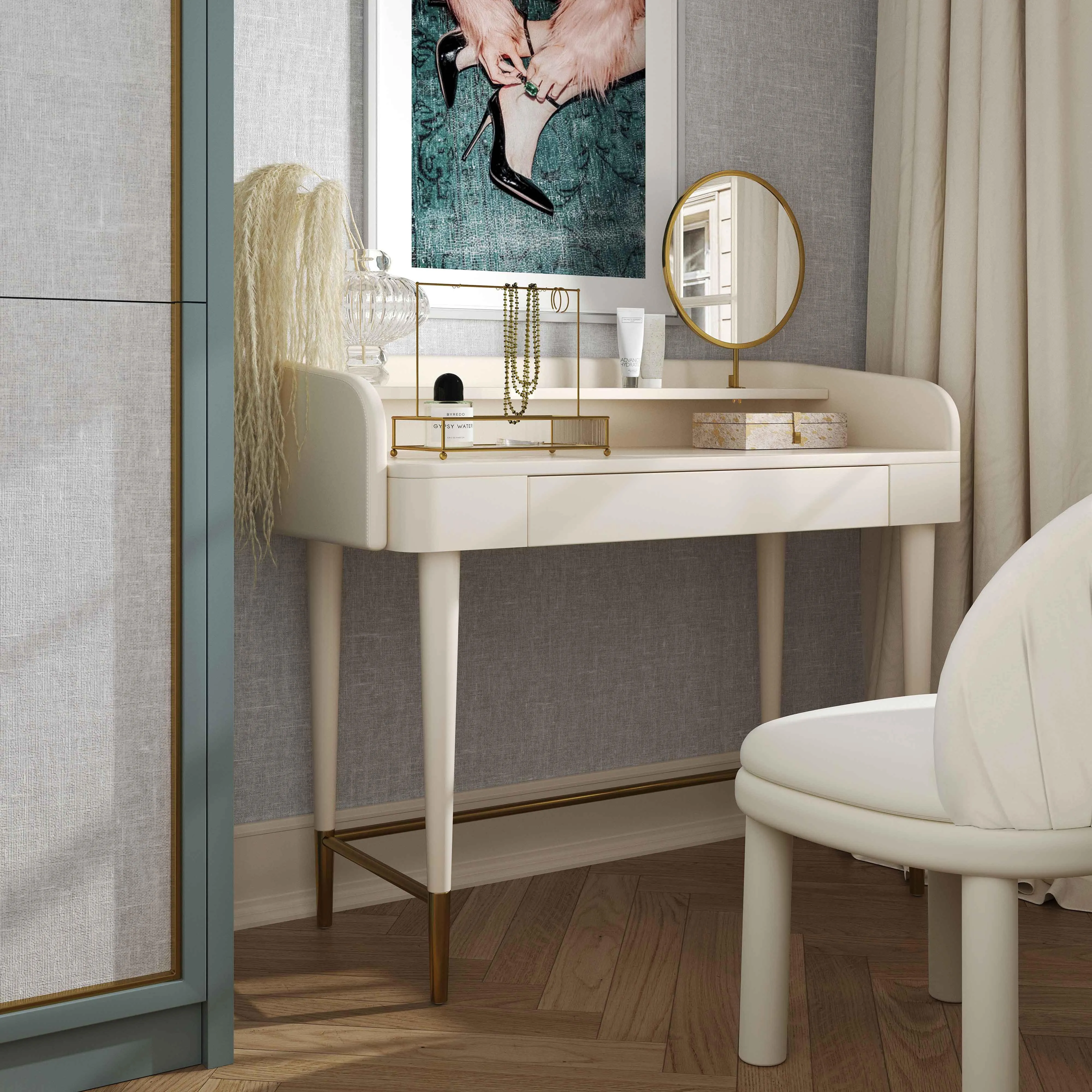 Penelope Cream Vegan Leather Wrapped Vanity Desk