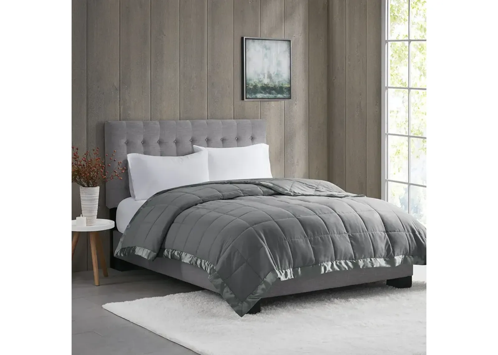 Madison Park Windom Charcoal Lightweight Down Alternative Blanket with Satin Trim