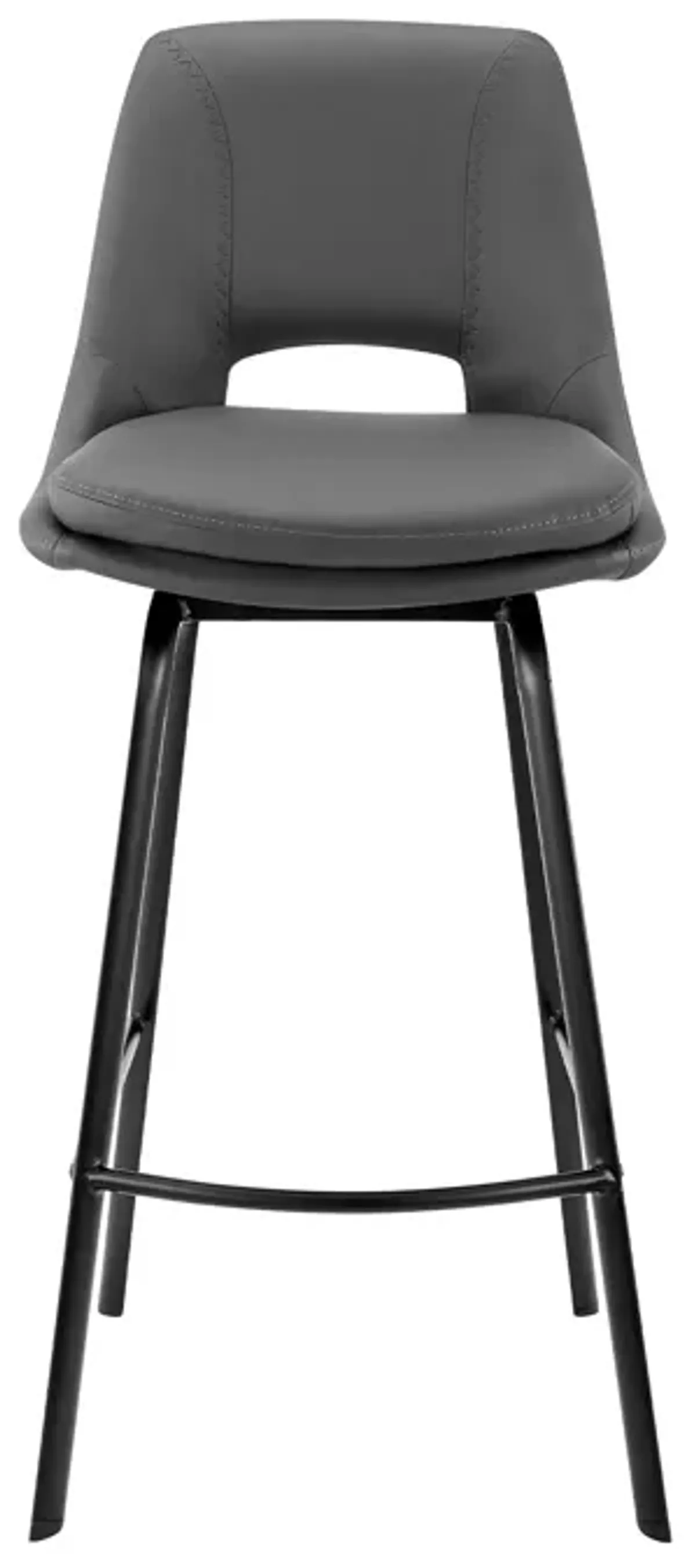 Carise Gray Faux Leather and Black Metal Swivel 26" Counter Stool