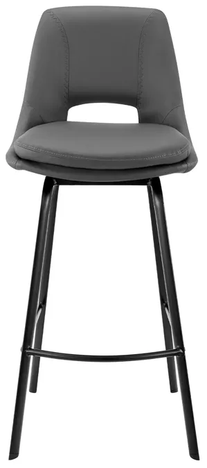 Carise Gray Faux Leather and Black Metal Swivel 26" Counter Stool