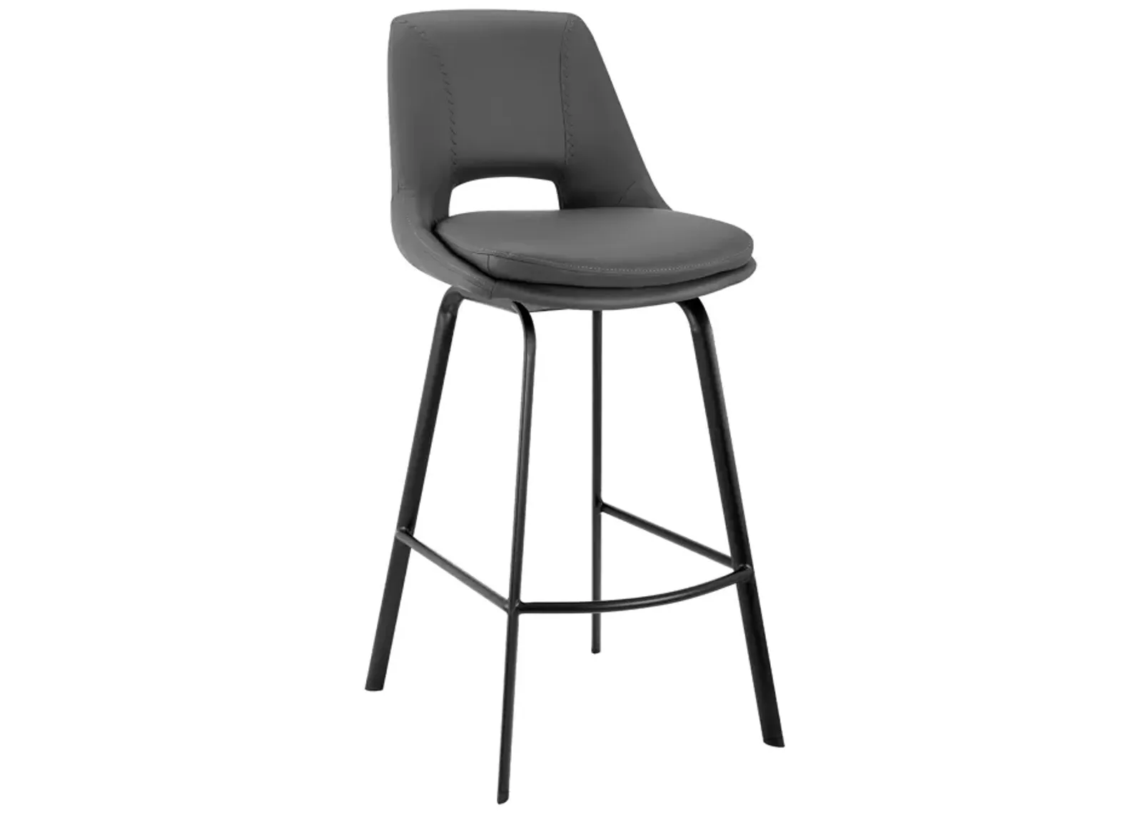 Carise Gray Faux Leather and Black Metal Swivel 26" Counter Stool