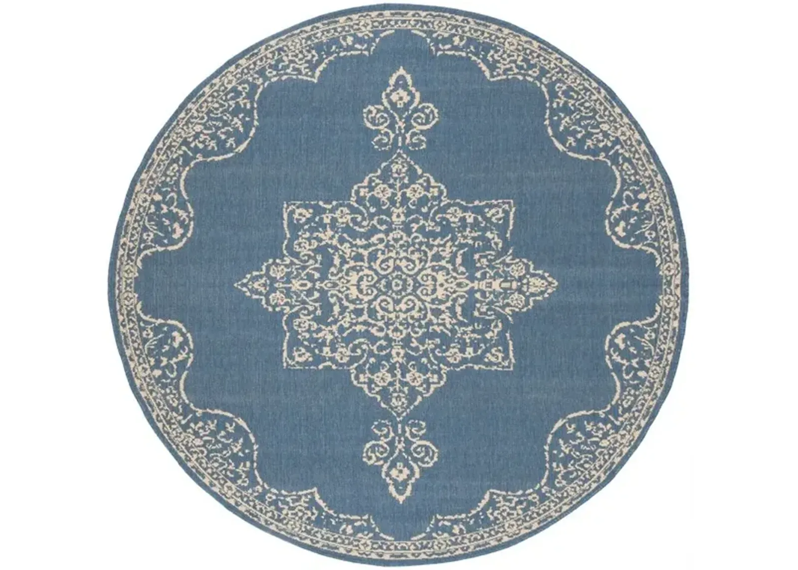 LINDEN 180 Collection LND180N-6R Cream / Blue 6'-7" X 6'-7" Round