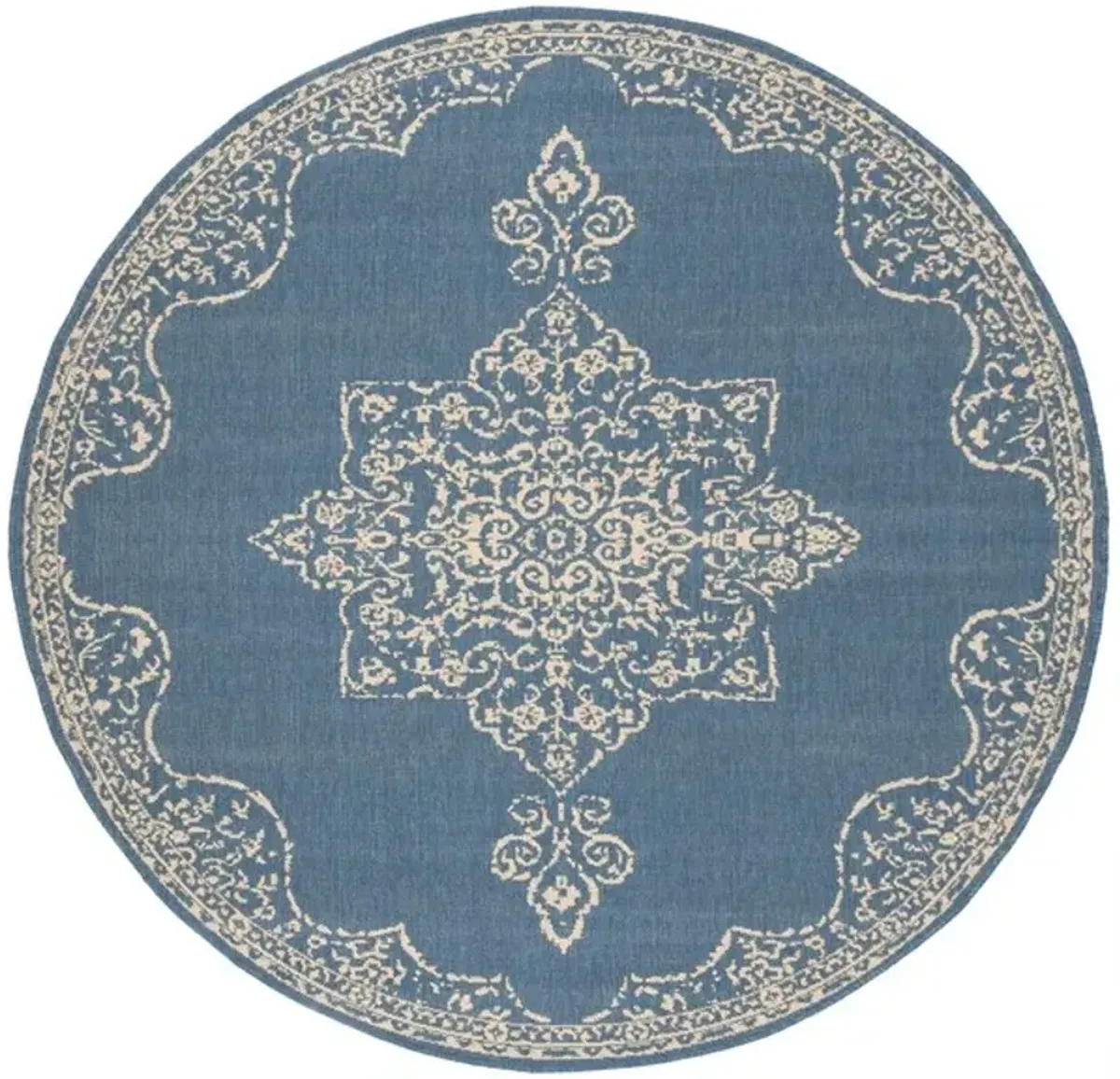 LINDEN 180 Collection LND180N-6R Cream / Blue 6'-7" X 6'-7" Round