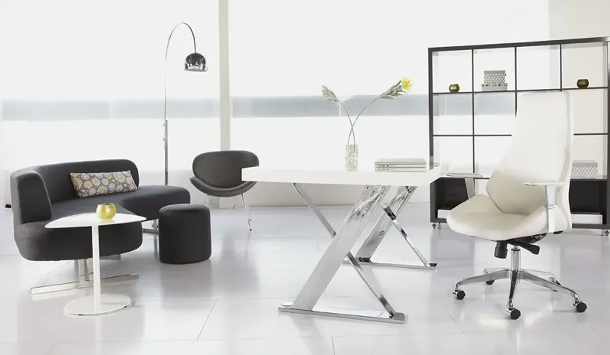 Bergen High Back Office Chair in White with Chromed Steel Base