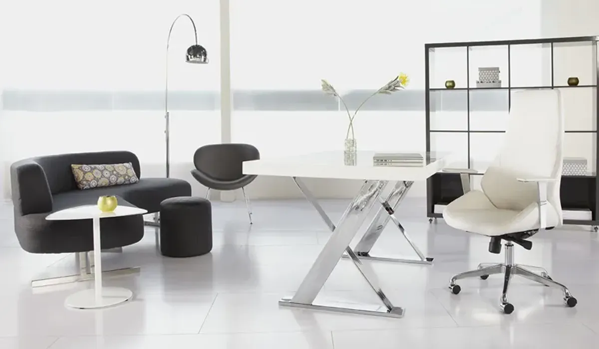 Bergen High Back Office Chair in White with Chromed Steel Base