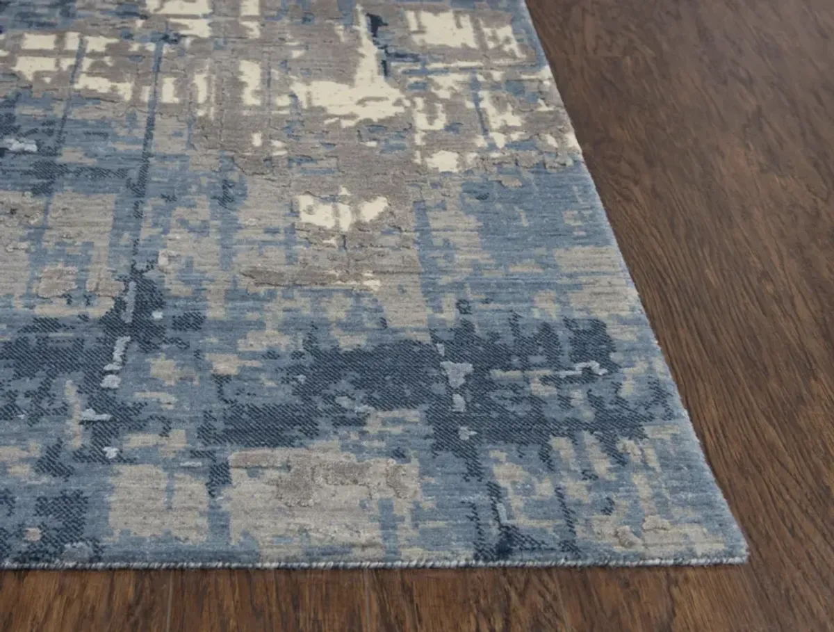 Artistry Blue Abstract NZ Wool/Tencel Blend 2'6" x 8' Runner Rug