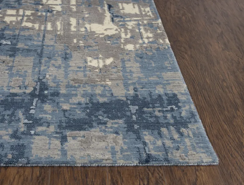 Artistry Blue Abstract NZ Wool/Tencel Blend 2'6" x 8' Runner Rug