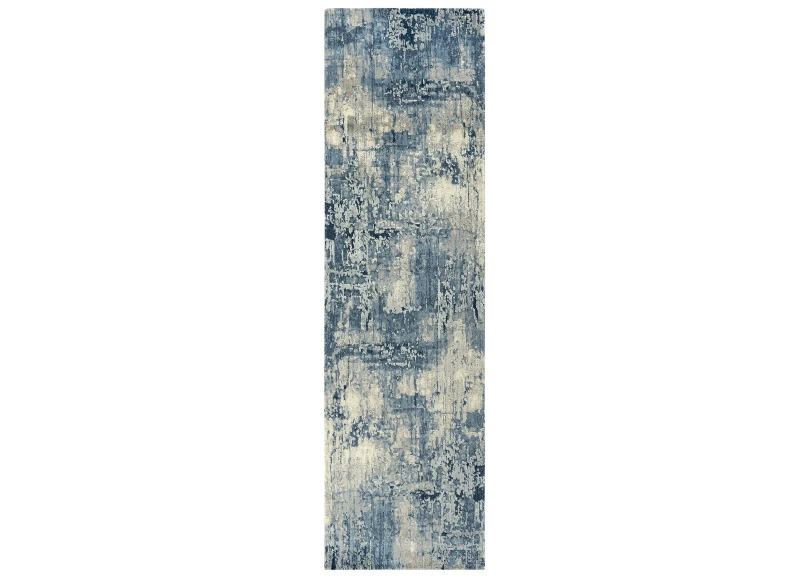 Artistry Blue Abstract NZ Wool/Tencel Blend 2'6" x 8' Runner Rug